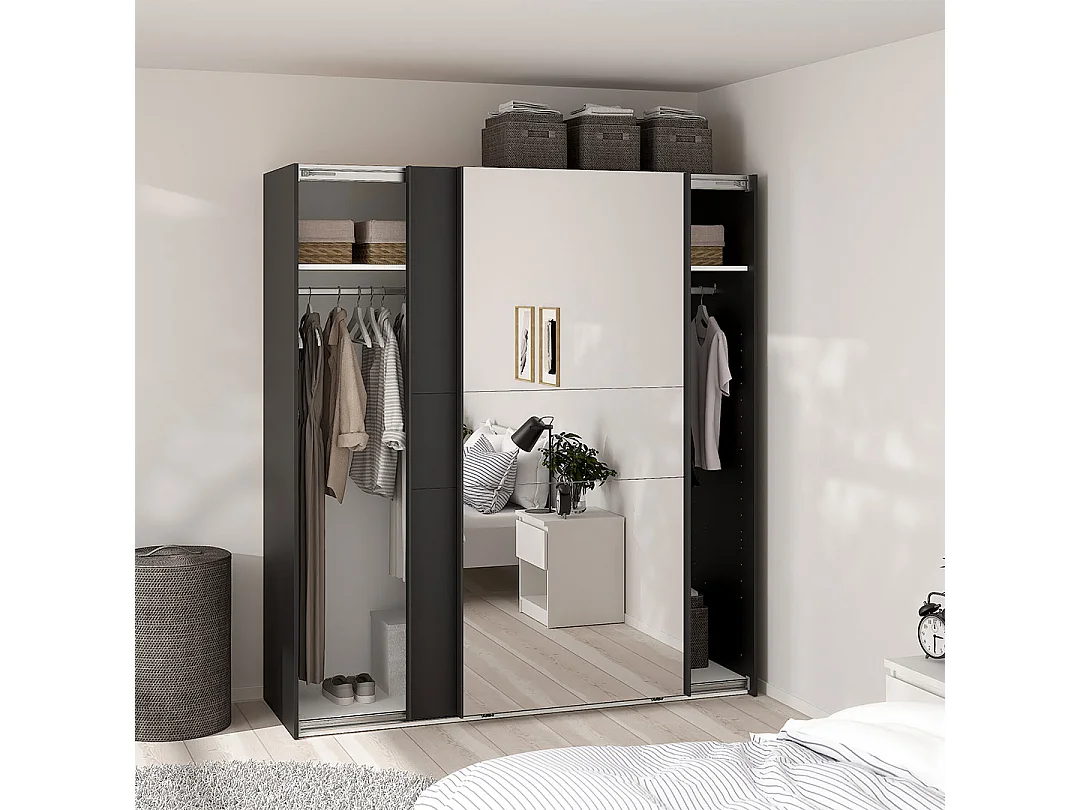 Como armoire coulissante 2 portes 180x200cm noir mat.