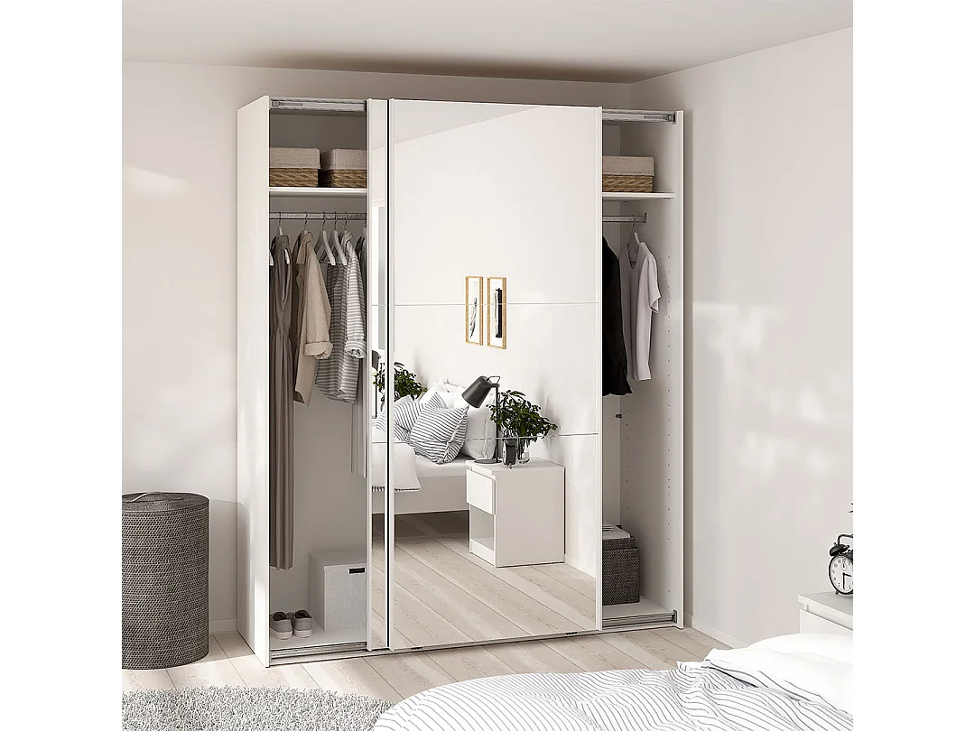 Como armoire coulissante 2 portes avec miroir 180x220cm blanc.