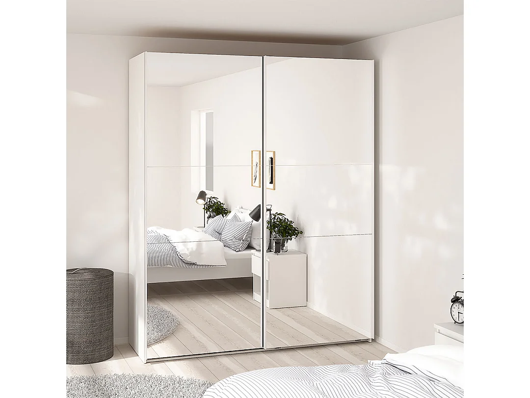 Como armoire coulissante 2 portes avec miroir 180x220cm blanc.