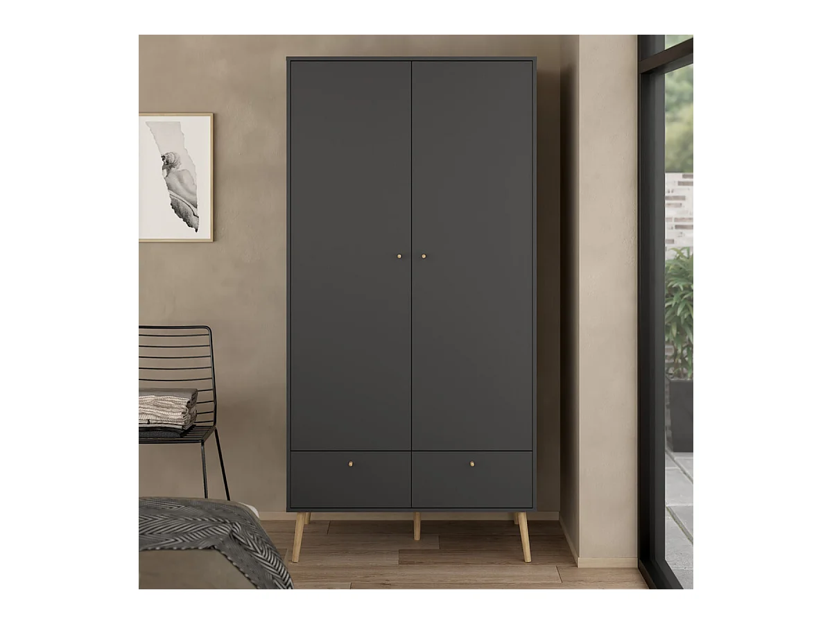 Armoire 2 portes et 2 tiroirs avec pieds en bois H200,1 cm - TARP