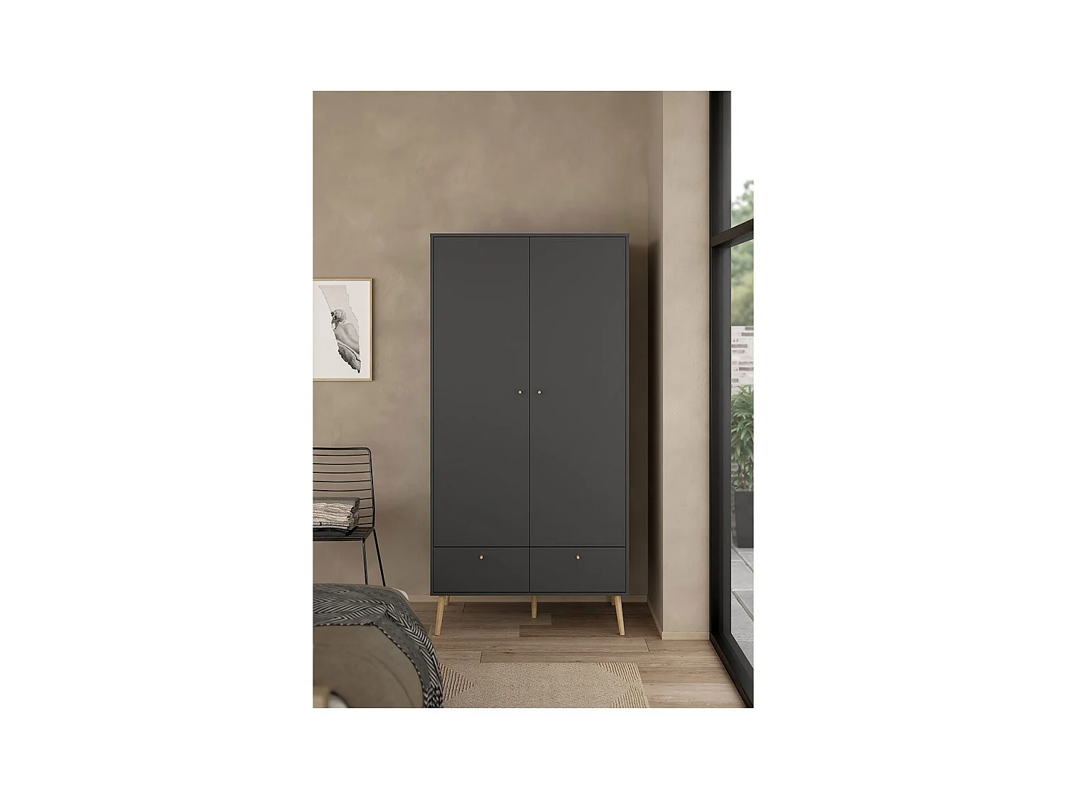 Armoire 2 portes et 2 tiroirs avec pieds en bois H200,1 cm - TARP