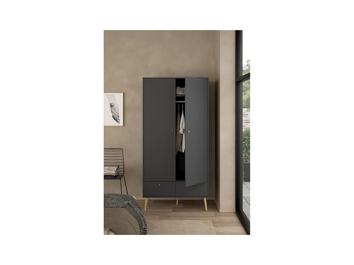 Armoire 2 portes et 2 tiroirs avec pieds en bois H200,1 cm - TARP