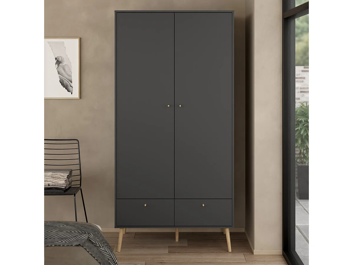 Armoire 2 portes et 2 tiroirs avec pieds en bois H200,1 cm - TARP