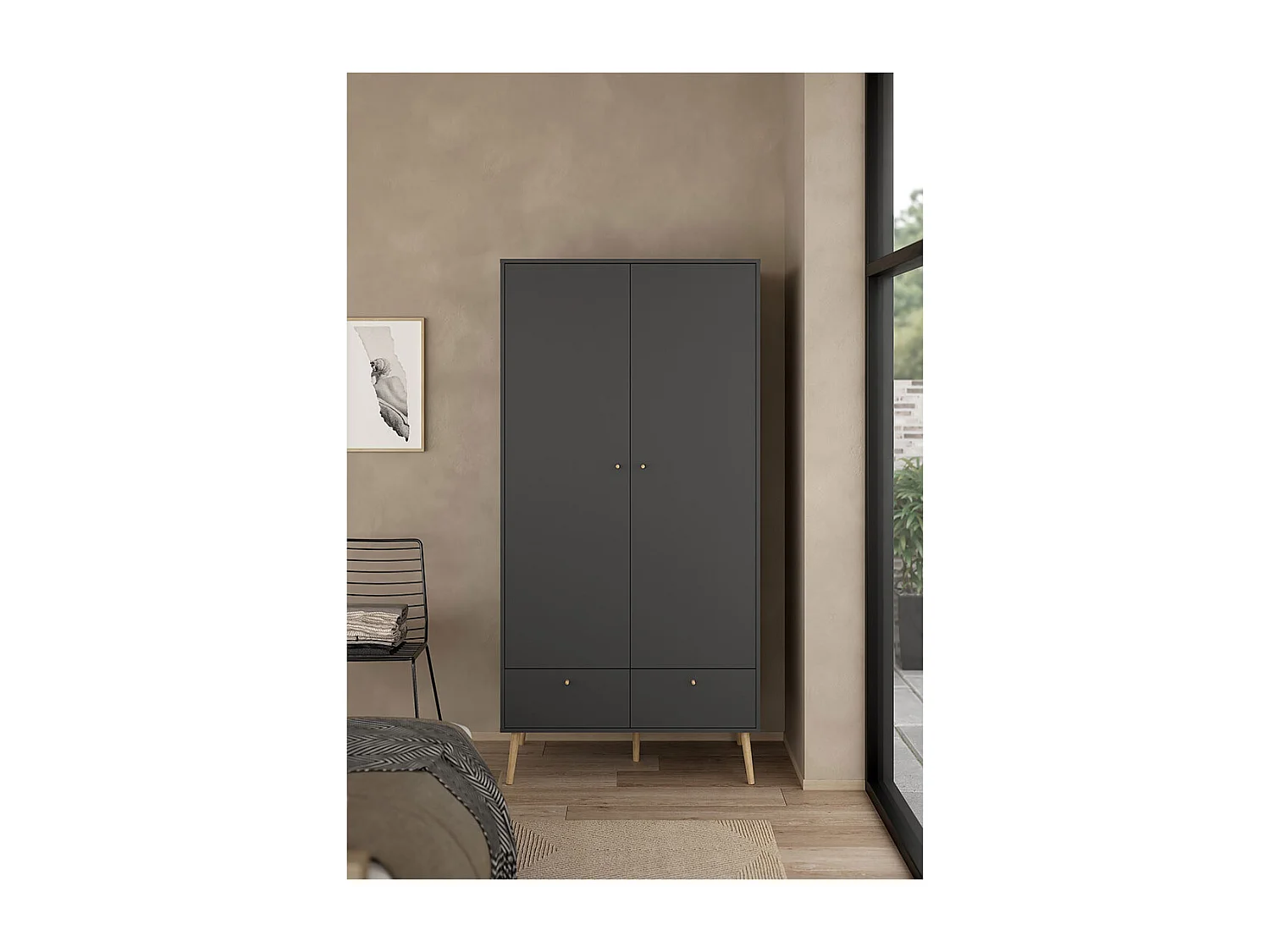 Armoire 2 portes et 2 tiroirs avec pieds en bois H200,1 cm - TARP