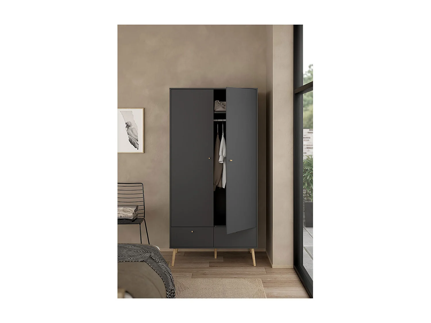 Armoire 2 portes et 2 tiroirs avec pieds en bois H200,1 cm - TARP