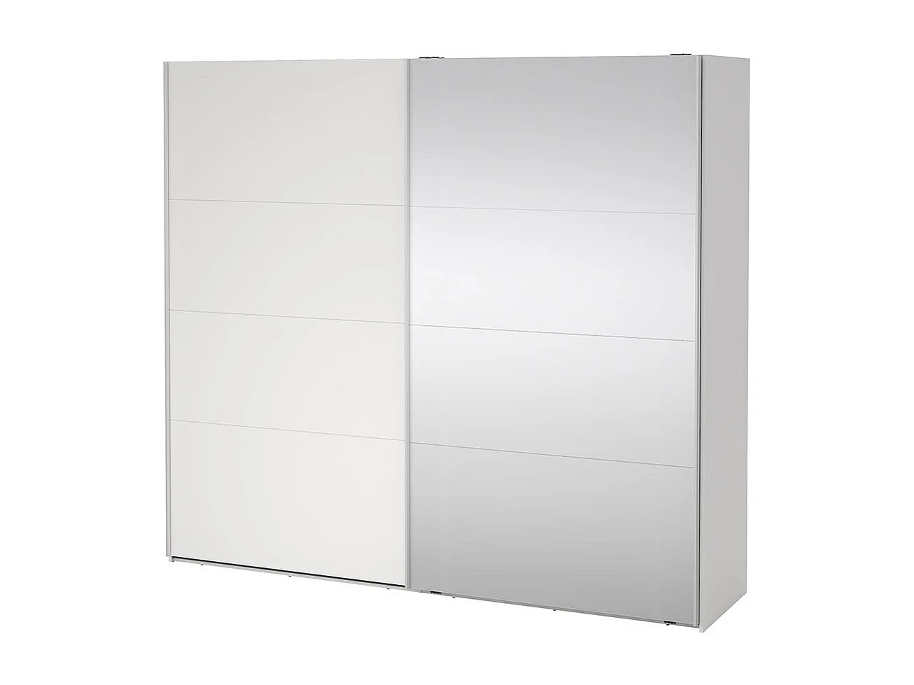 Catania Kleiderschrank 221x244x67cm, 1 Schiebetür, 1 Schiebetür mit Spiegel weiß.