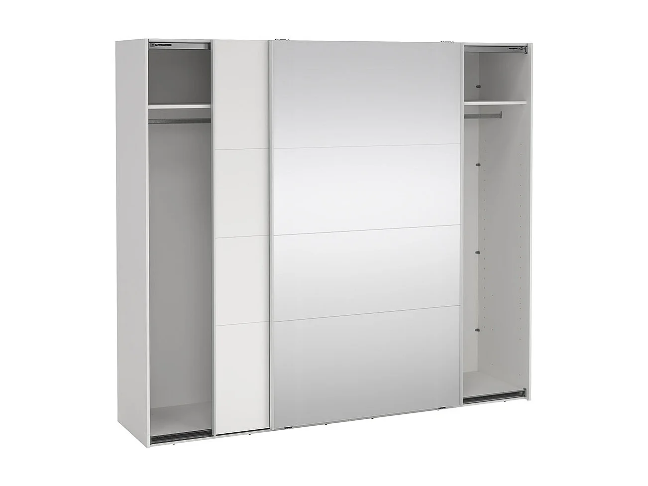 Catania Kleiderschrank 221x244x67cm, 1 Schiebetür, 1 Schiebetür mit Spiegel weiß.