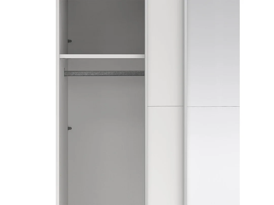 Catania Kleiderschrank 221x244x67cm, 1 Schiebetür, 1 Schiebetür mit Spiegel weiß.