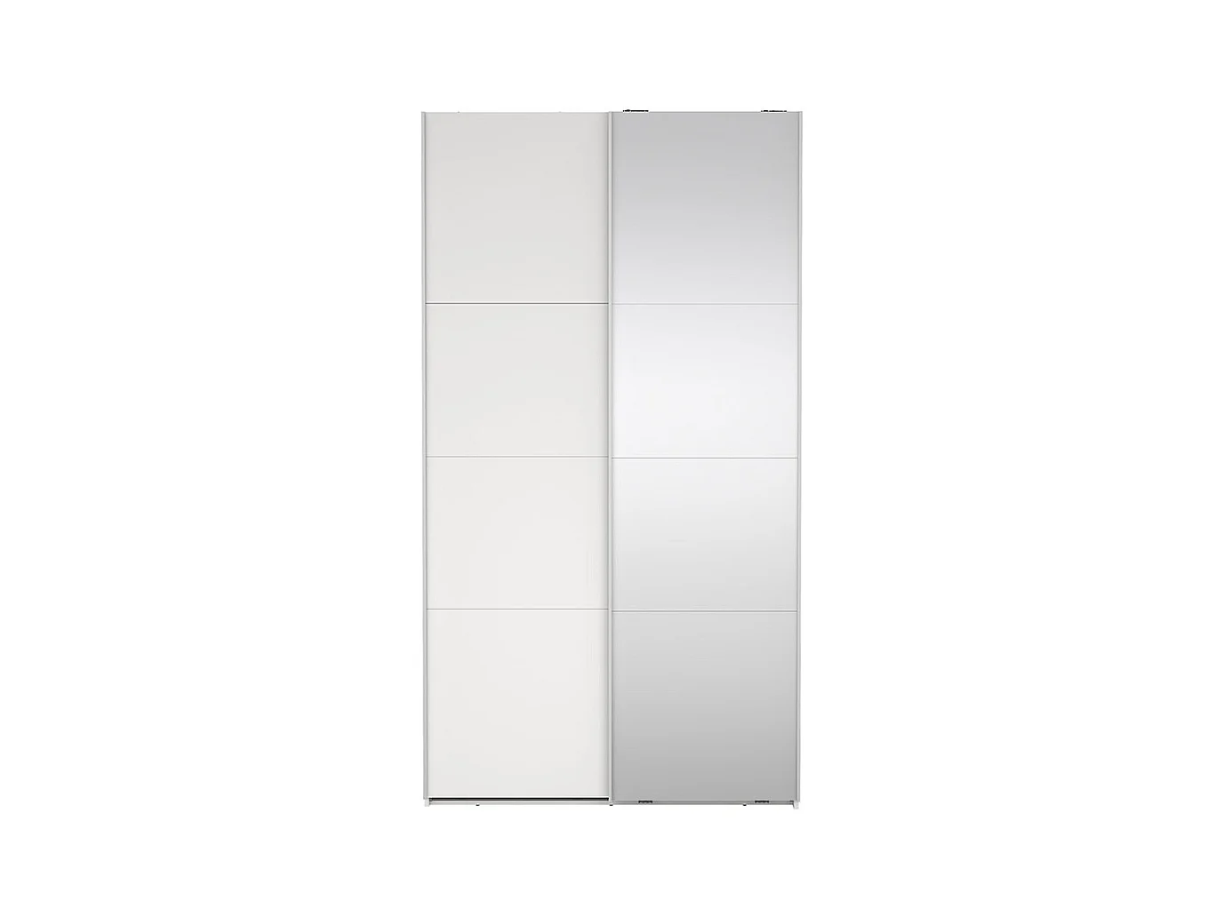 Catania Kleiderschrank 221x119x67cm, 1 Schiebetür, 1 Schiebetür mit Spiegel weiß.