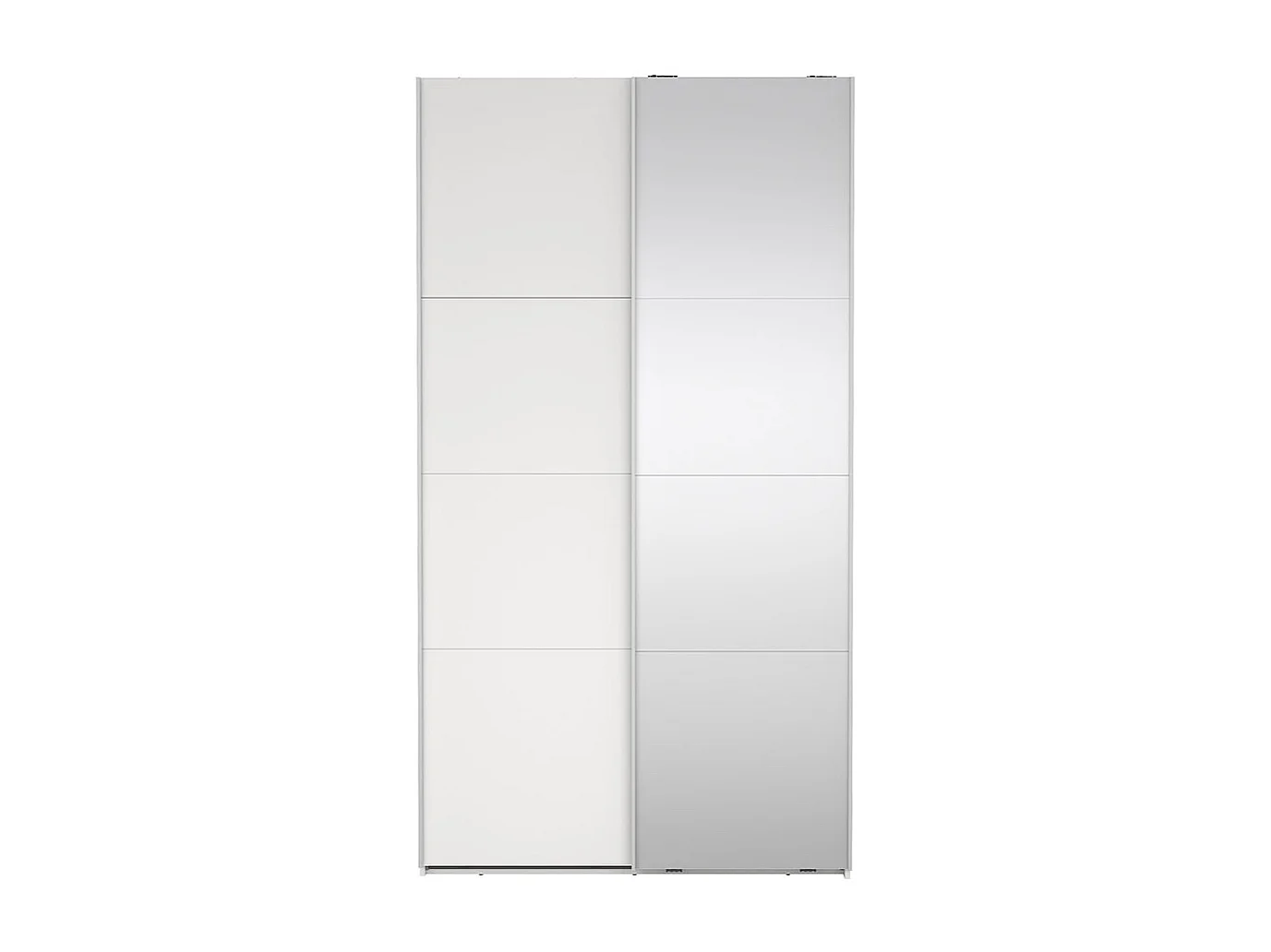 Catania Kleiderschrank 221x119x67cm, 1 Schiebetür, 1 Schiebetür mit Spiegel weiß.