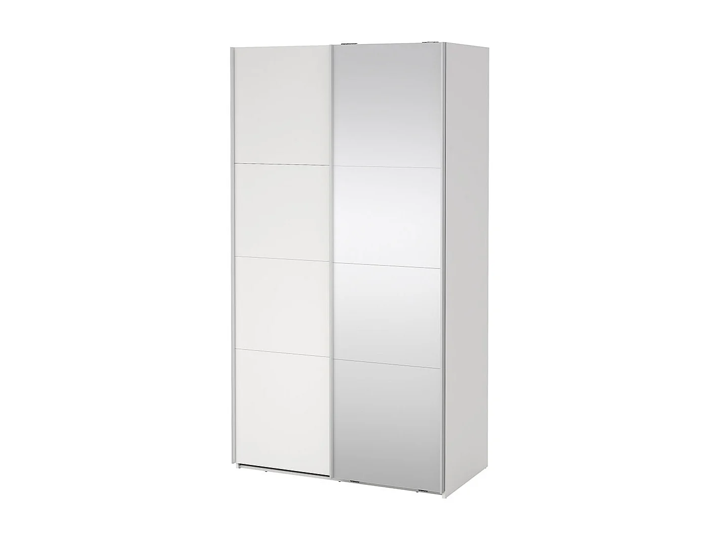 Catania Kleiderschrank 221x119x67cm, 1 Schiebetür, 1 Schiebetür mit Spiegel weiß.