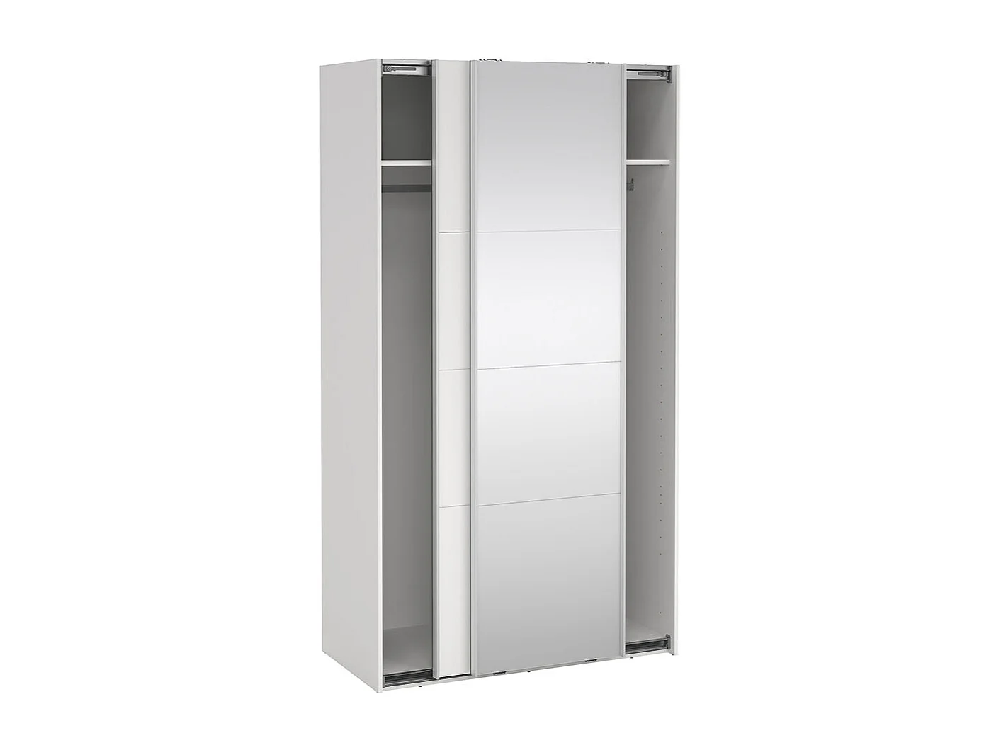 Catania Kleiderschrank 221x119x67cm, 1 Schiebetür, 1 Schiebetür mit Spiegel weiß.