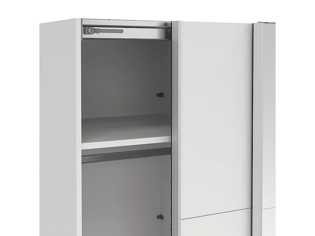 Catania Kleiderschrank 221x119x67cm, 1 Schiebetür, 1 Schiebetür mit Spiegel weiß.