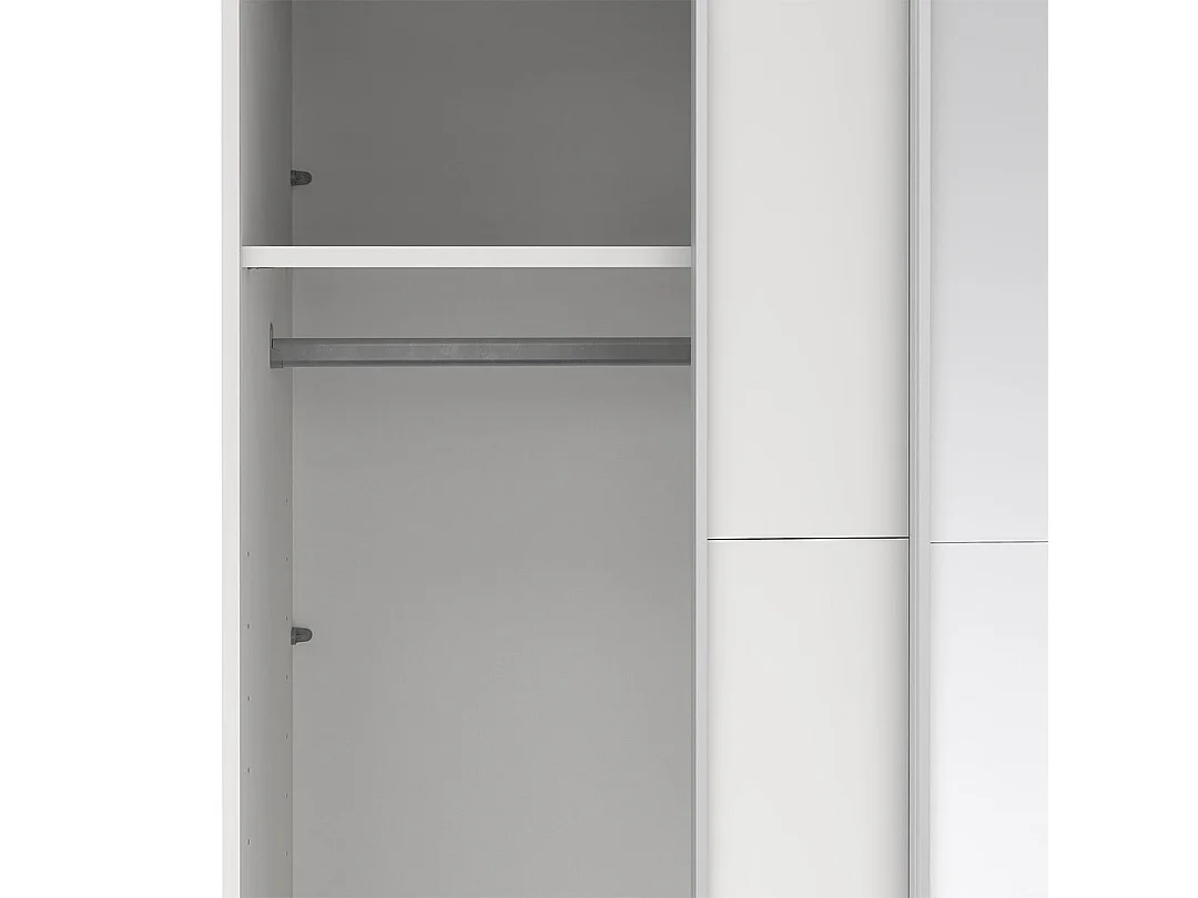 Catania Kleiderschrank 221x119x67cm, 1 Schiebetür, 1 Schiebetür mit Spiegel weiß.