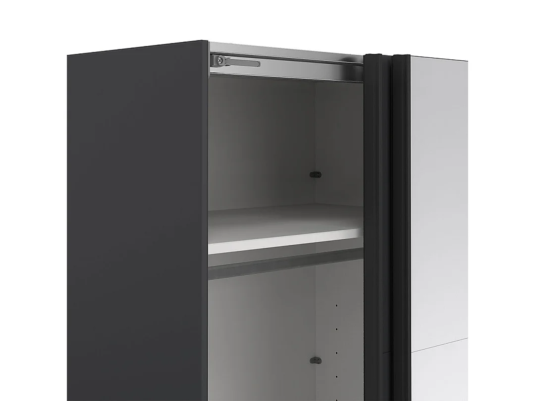 Catania Kleiderschrank 221x179x65cm, 1 Schiebetür, 1 Schiebetür mit Spiegel matt schwarz.