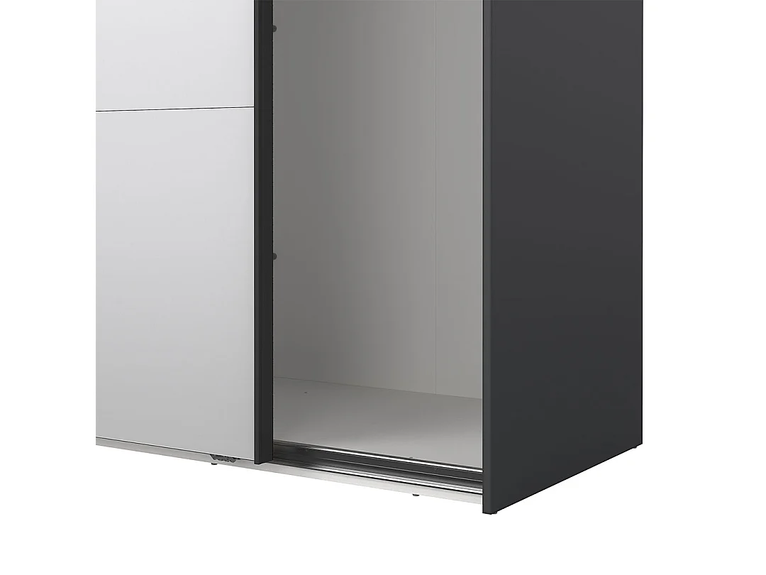 Catania Kleiderschrank 221x179x65cm, 1 Schiebetür, 1 Schiebetür mit Spiegel matt schwarz.