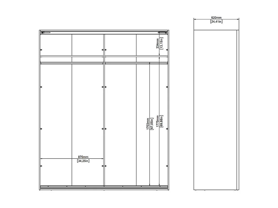 Catania Kleiderschrank 221x179x65cm, 1 Schiebetür, 1 Schiebetür mit Spiegel matt schwarz.