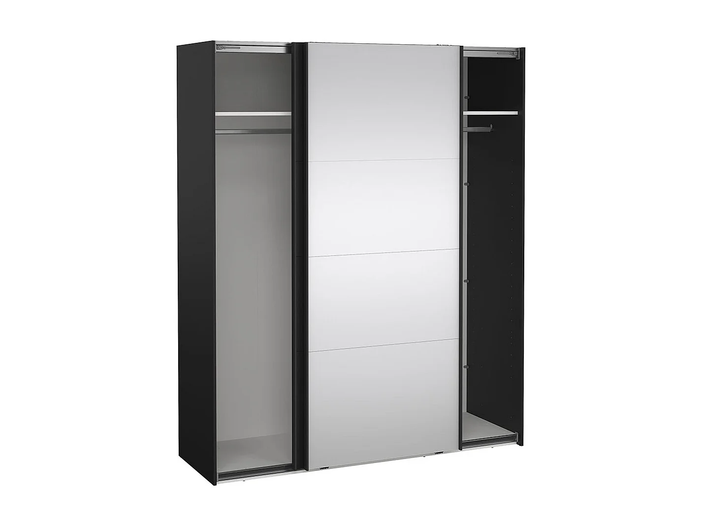 Catania Kleiderschrank 221x179x65cm, 1 Schiebetür, 1 Schiebetür mit Spiegel matt schwarz.