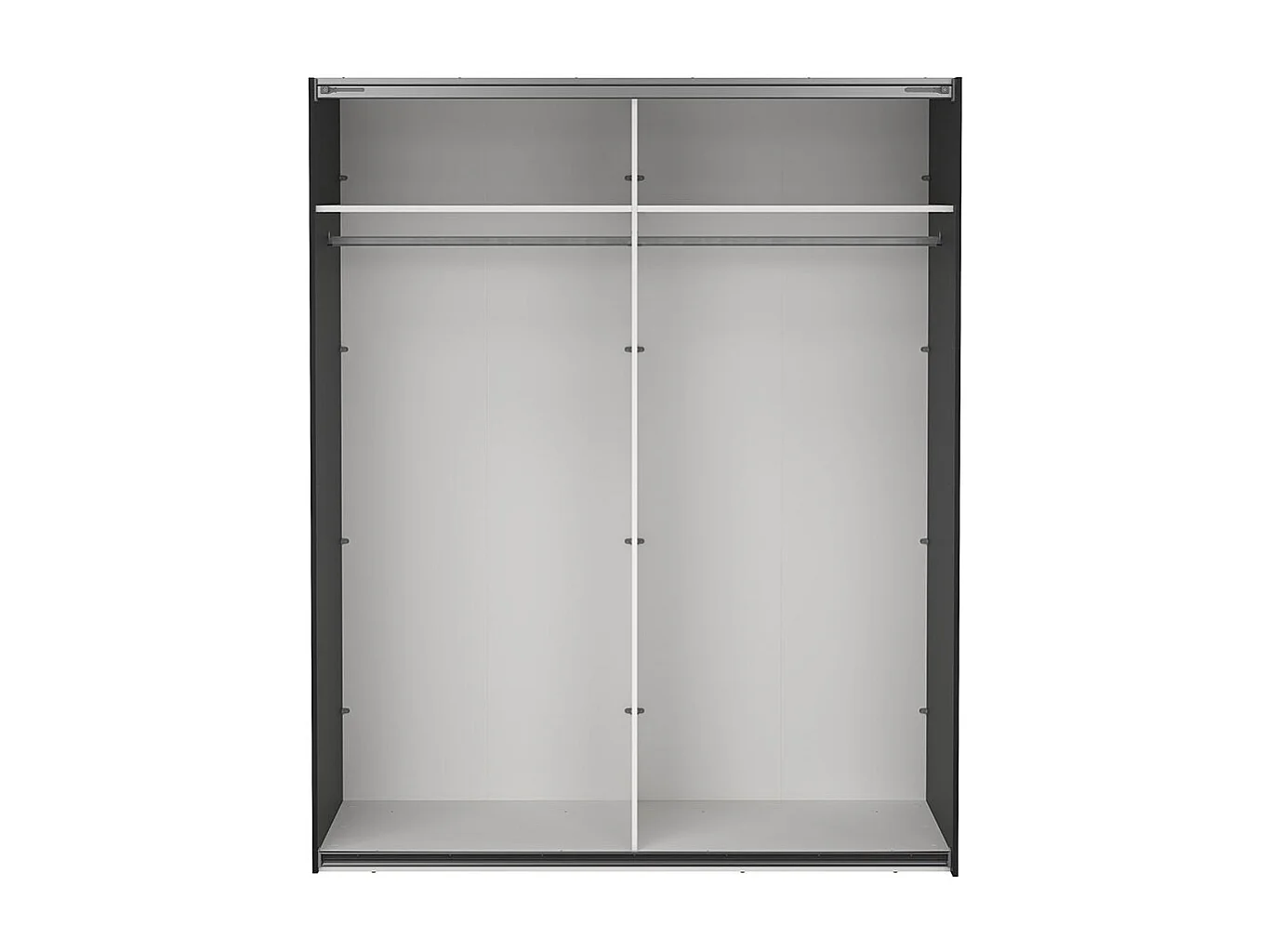 Catania Kleiderschrank 221x179x65cm, 1 Schiebetür, 1 Schiebetür mit Spiegel matt schwarz.