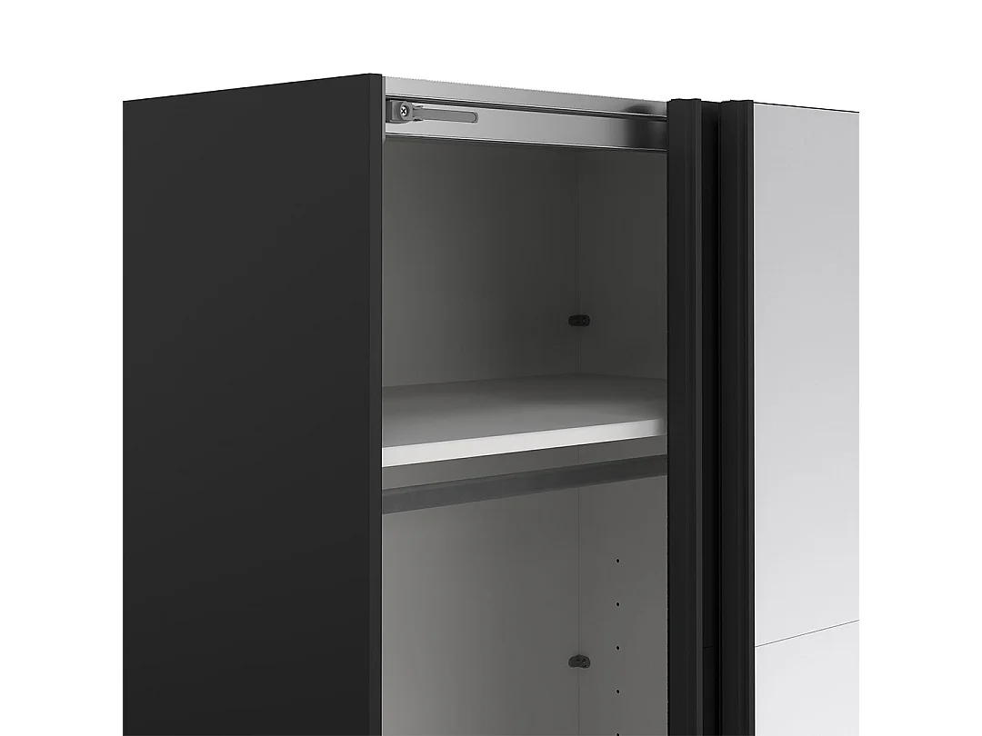 Catania Kleiderschrank 221x179x65cm, 1 Schiebetür, 1 Schiebetür mit Spiegel matt schwarz.