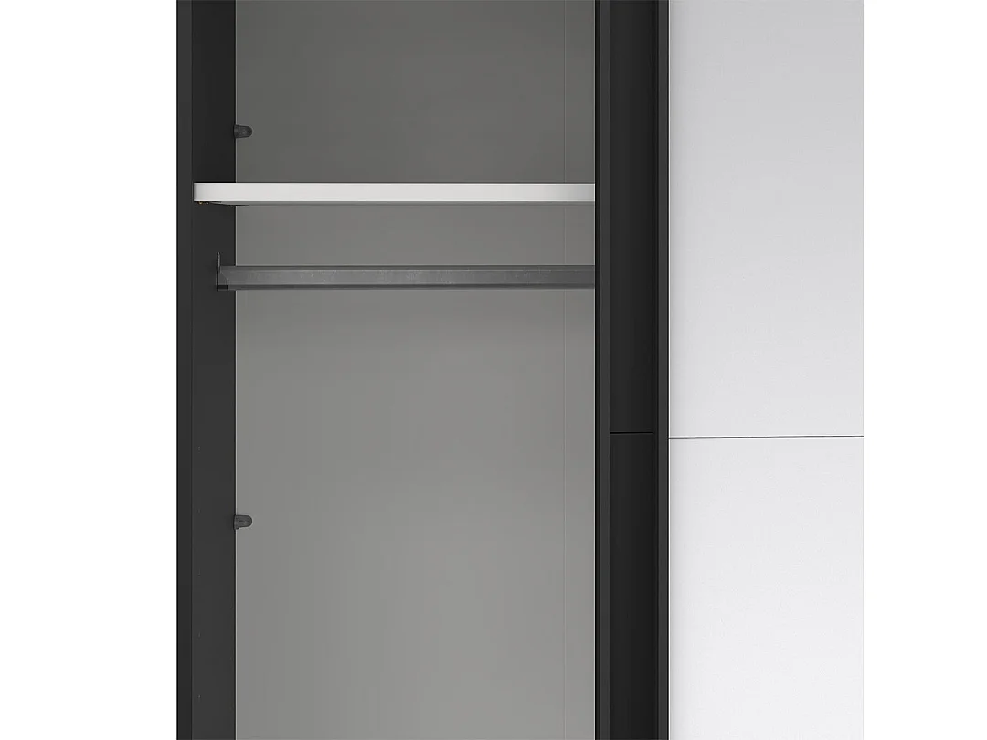 Catania Kleiderschrank 221x179x65cm, 1 Schiebetür, 1 Schiebetür mit Spiegel matt schwarz.