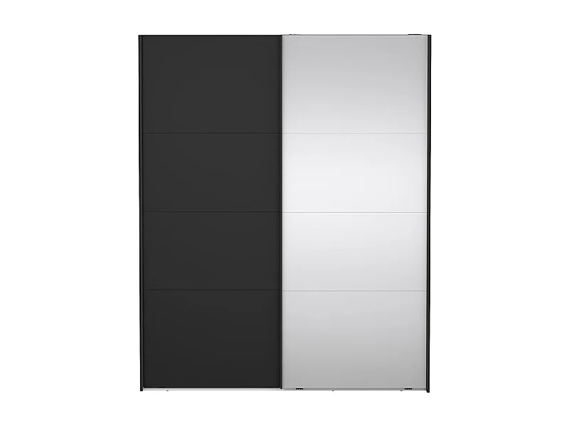 Catania Kleiderschrank 221x179x65cm, 1 Schiebetür, 1 Schiebetür mit Spiegel matt schwarz.