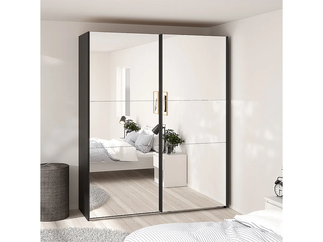 Como armoire coulissante 2 portes avec miroir 180x220cm noir mat.