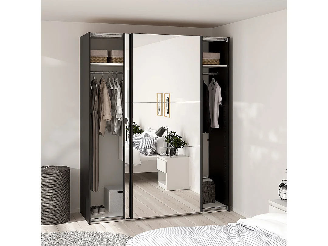 Como armoire coulissante 2 portes avec miroir 180x220cm noir mat.