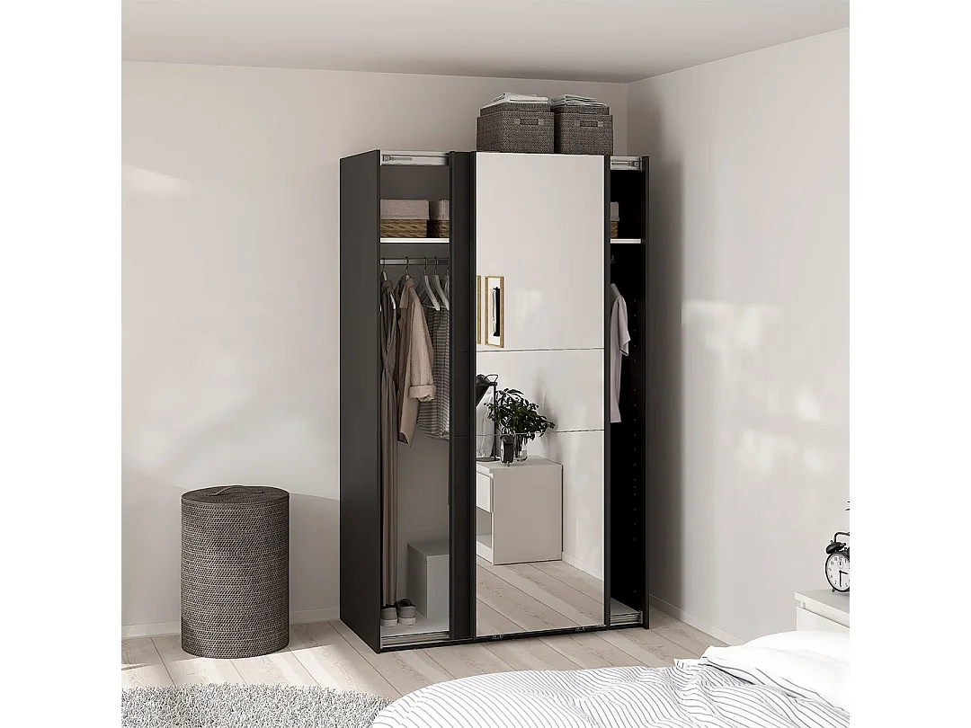 Como armoire coulissante 2 portes 120x200cm noir mat.