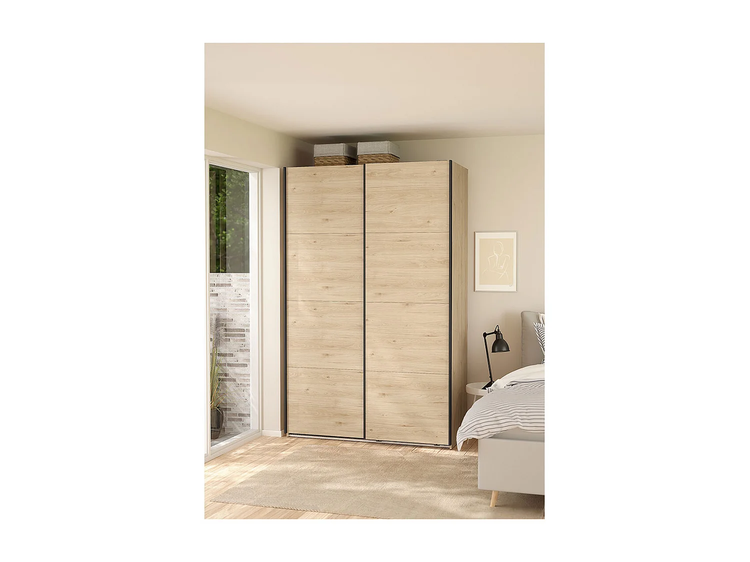 Bergamo armoire coulissante 2 portes 140x220cm chêne décor.