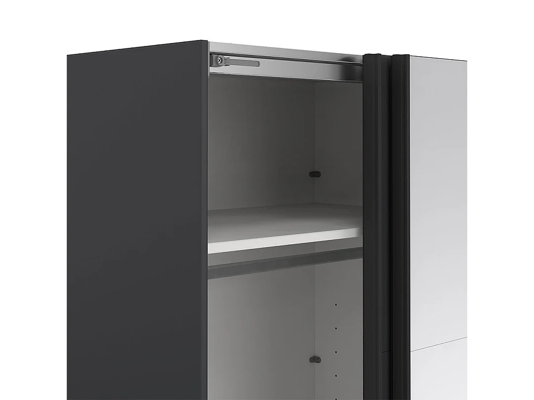 Catania Kleiderschrank 221x179x65cm, 1 Schiebetür, 1 Schiebetür mit Spiegel matte grau.