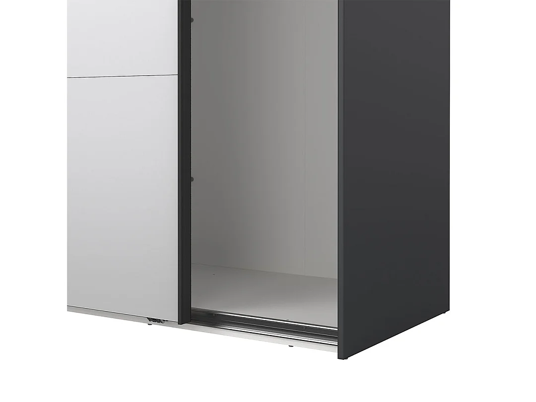 Catania Kleiderschrank 221x179x65cm, 1 Schiebetür, 1 Schiebetür mit Spiegel matte grau.