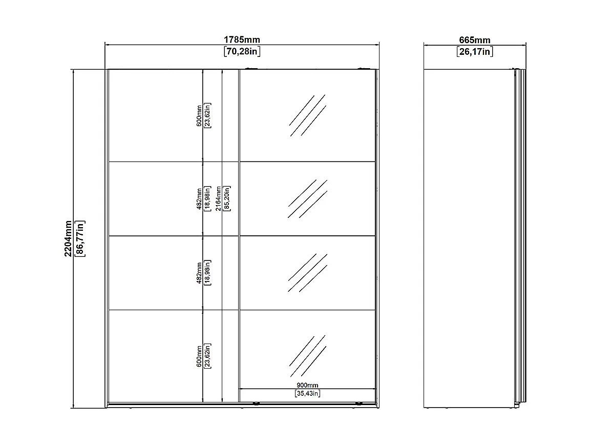 Catania Kleiderschrank 221x179x65cm, 1 Schiebetür, 1 Schiebetür mit Spiegel matte grau.