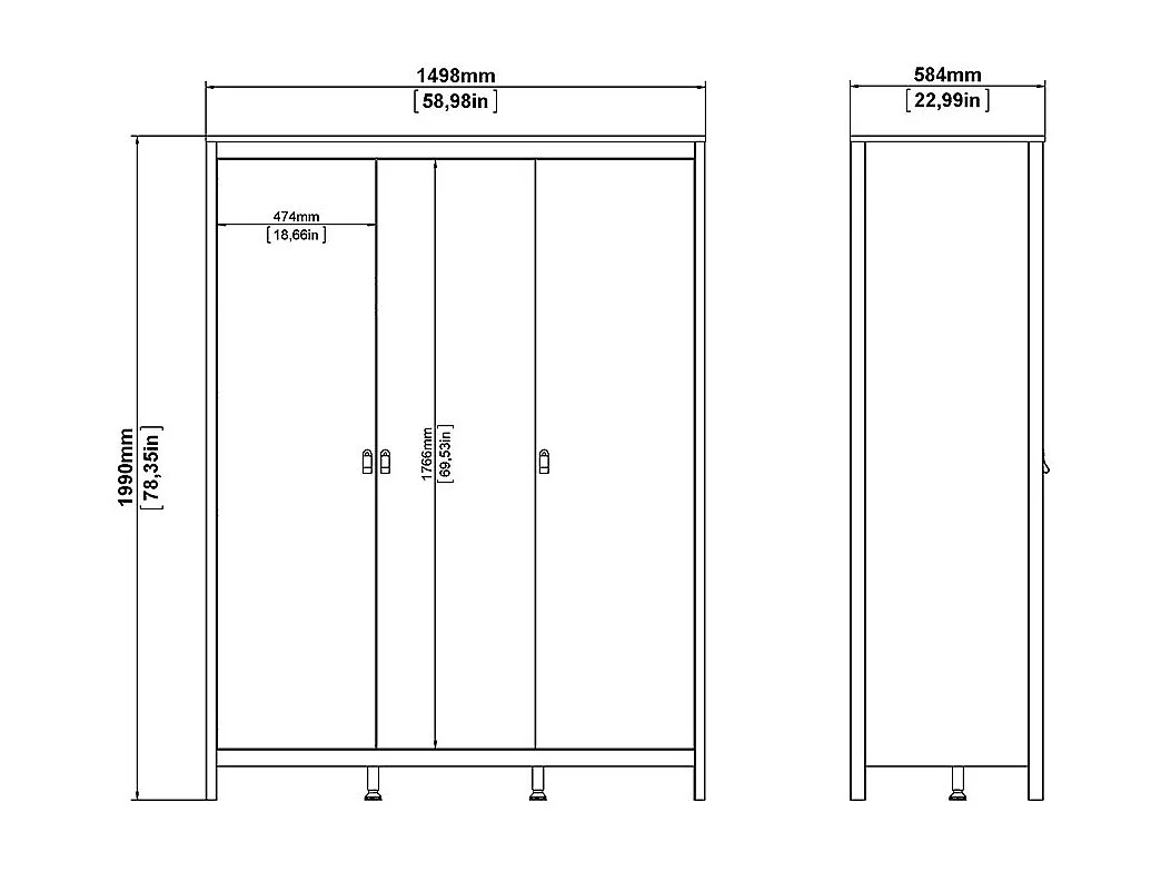 Madrid Kleiderschrank 199x150x59cm, 3 Türen Eichen-Dekor.