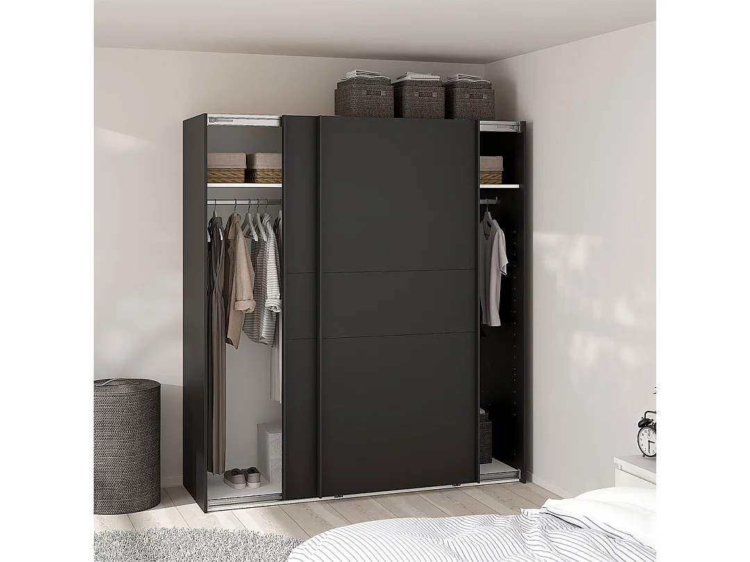 Como armoire coulissante 2 portes 180x200cm noir mat.
