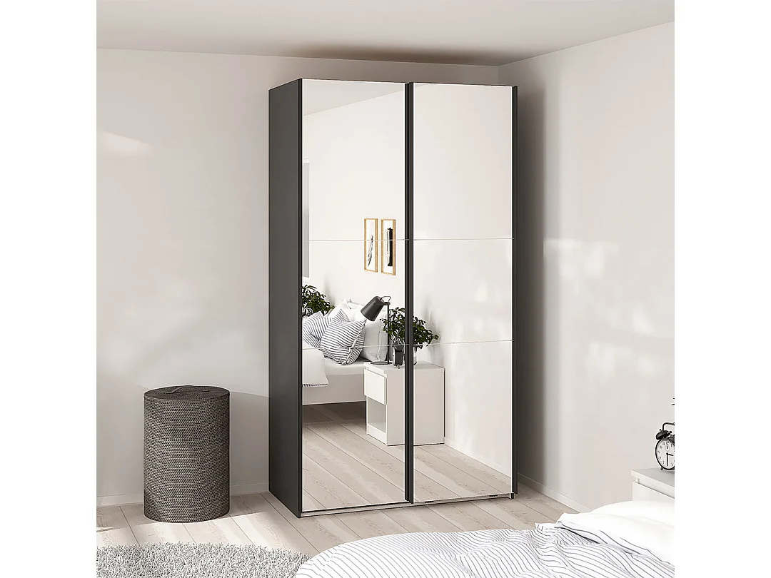 Como armoire coulissante 2 portes avec miroir 120x220cm gris mat.