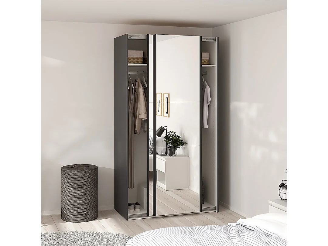 Como armoire coulissante 2 portes avec miroir 120x220cm gris mat.