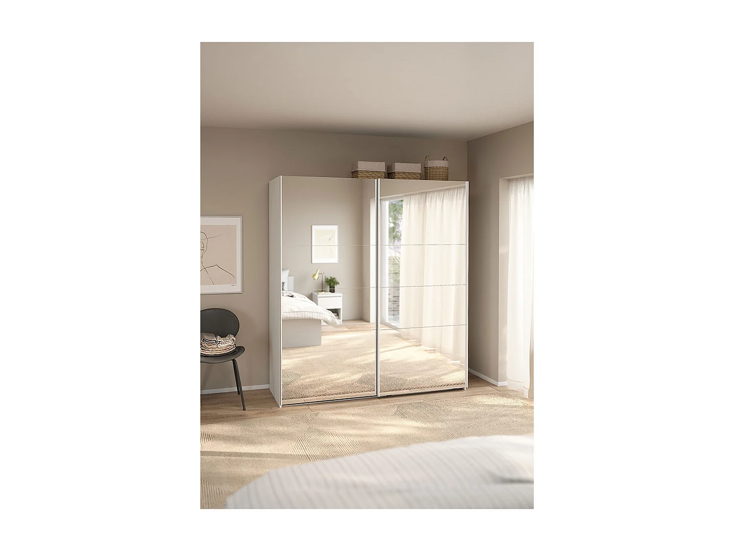 Catania armoire coulissante 2 portes avec miroir 180x200cm blanc.