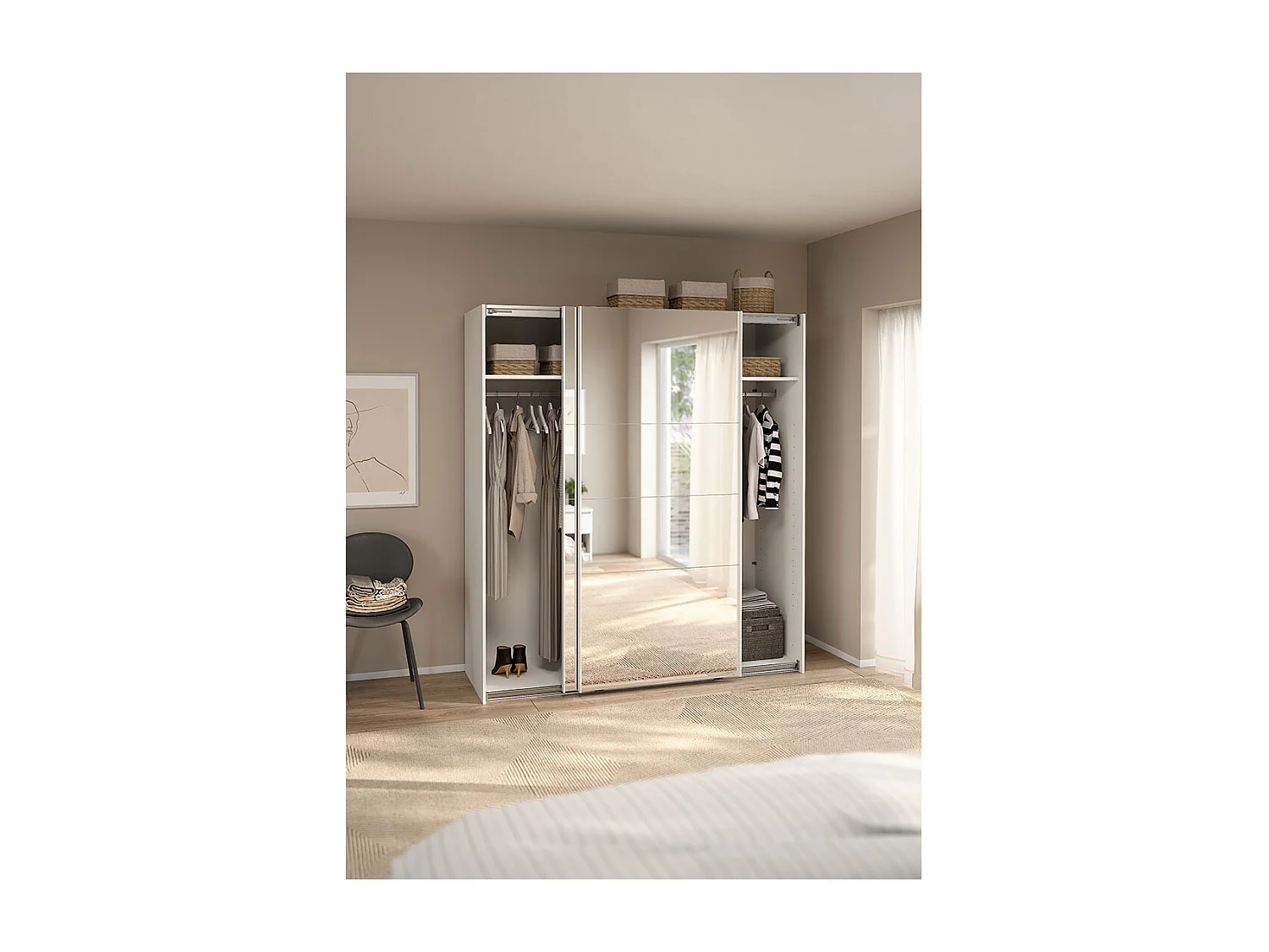 Catania armoire coulissante 2 portes avec miroir 180x200cm blanc.