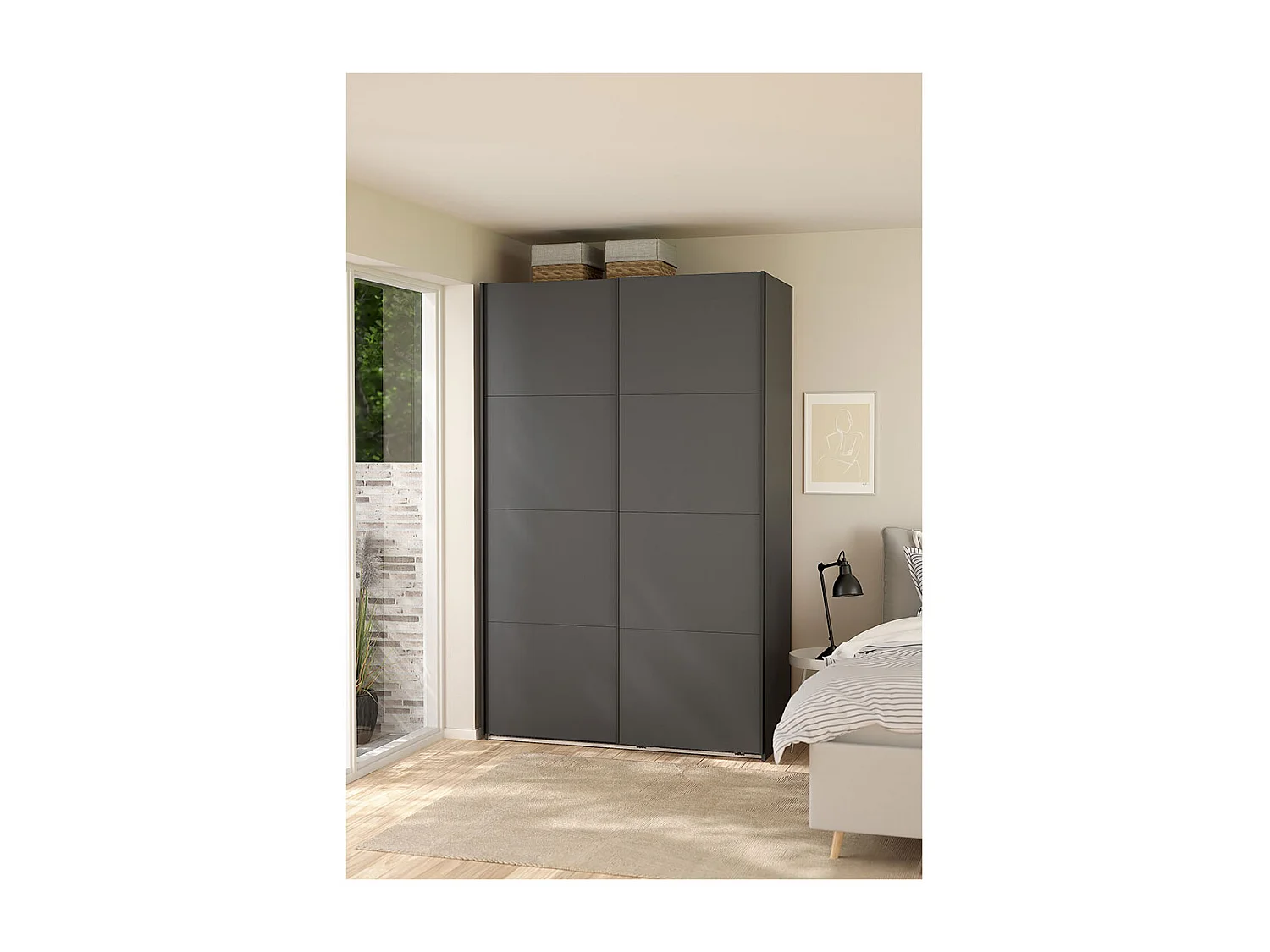 Bergamo armoire coulissante 2 portes 140x220cm gris mat.