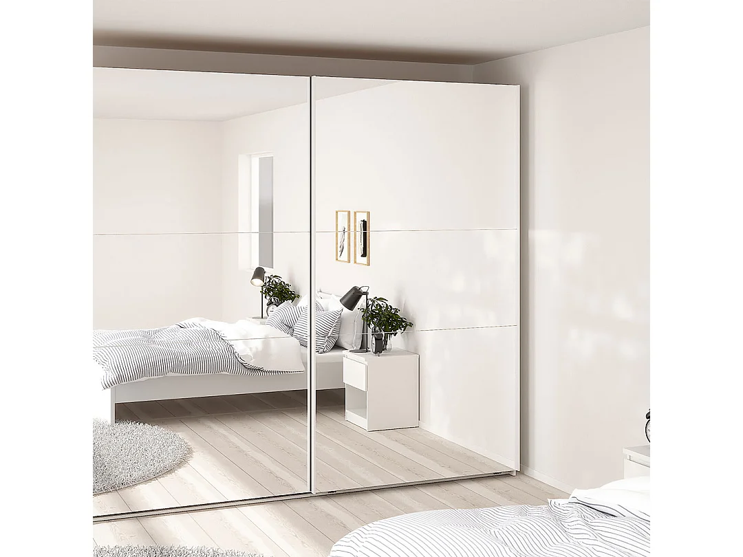 Como armoire coulissante 2 portes avec miroir 245x220cm blanc.