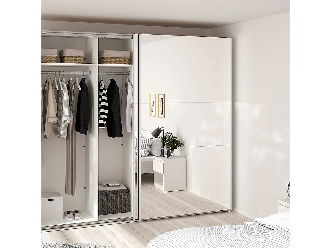 Como armoire coulissante 2 portes avec miroir 245x220cm blanc.