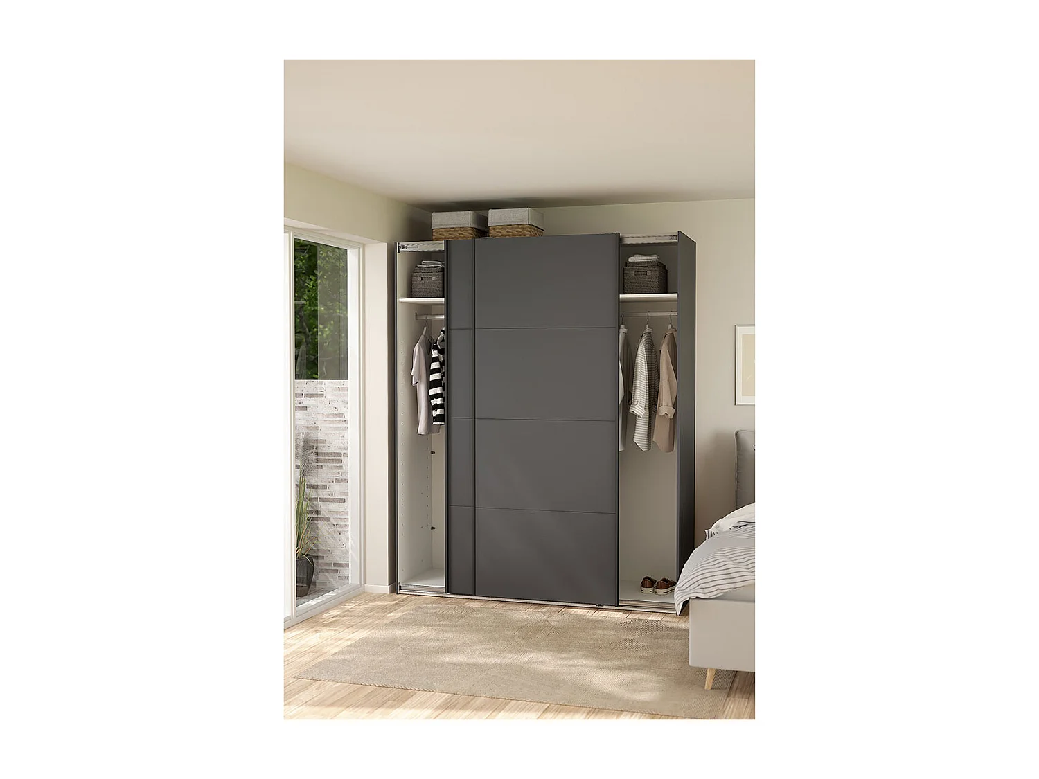 Bergamo armoire coulissante 2 portes 180x220cm gris mat.