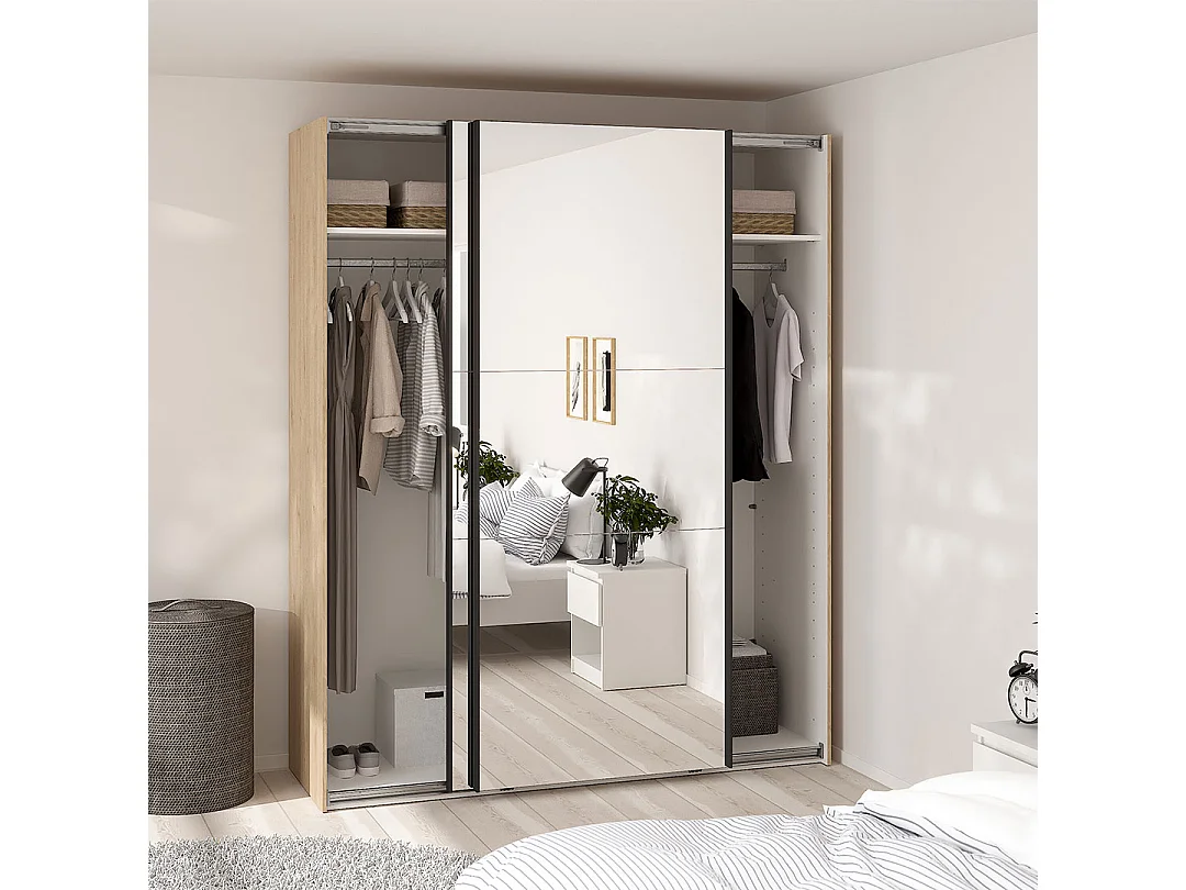 Como armoire coulissante 2 portes avec miroir 180x220cm chêne décor.