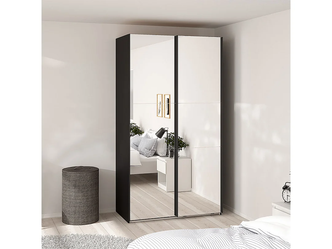 Como armoire coulissante 2 portes avec miroir 120x220cm noir mat.