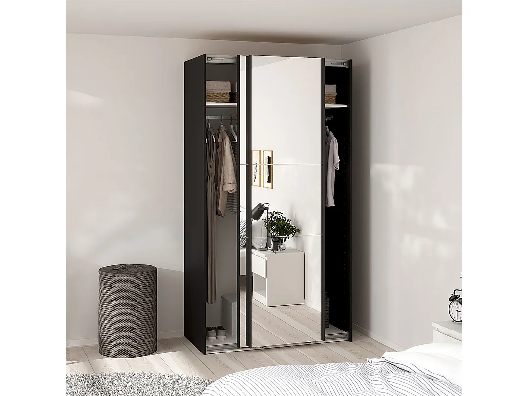 Como armoire coulissante 2 portes avec miroir 120x220cm noir mat.