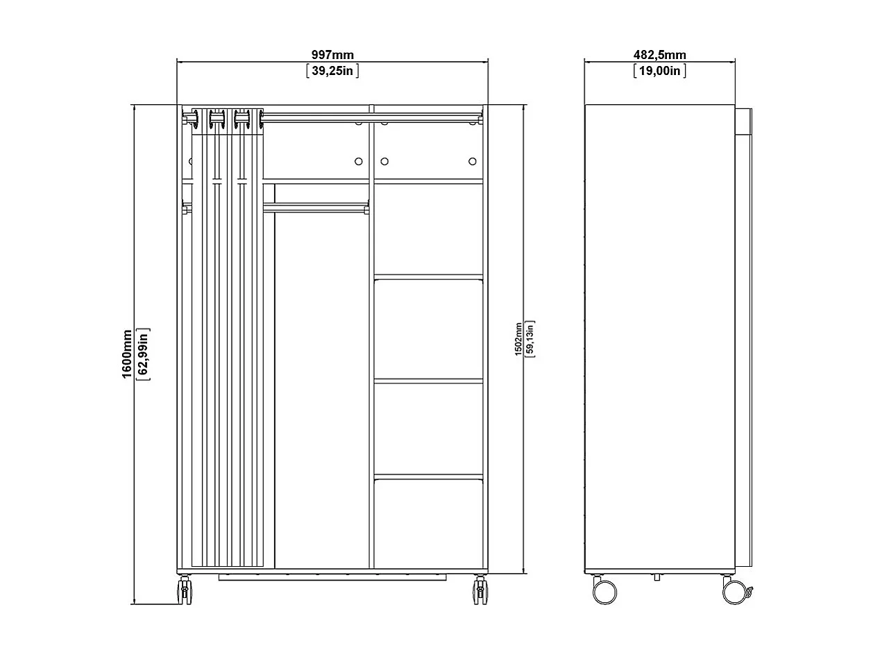 Kit Kleiderschrank 160x100x49cm, offen, Kleiderstangeneinsatz weiß, beige.