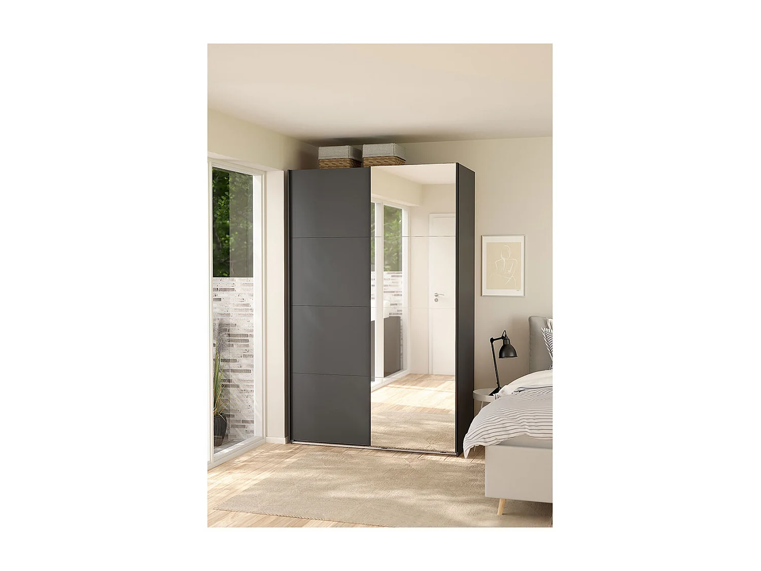 Bergamo armoire coulissante 2 portes 140x220cm gris mat.