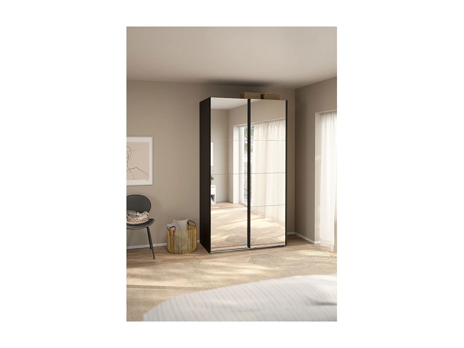 Catania armoire coulissante 2 portes avec miroir 120x220cm noir mat.