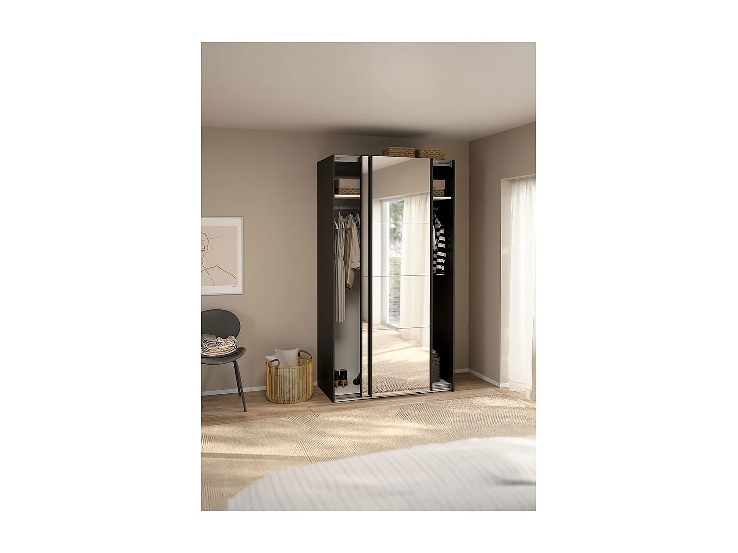 Catania armoire coulissante 2 portes avec miroir 120x220cm noir mat.